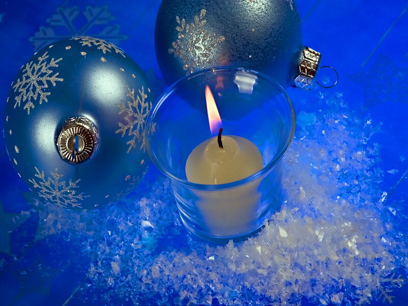 Blue Ornaments with Candle — Festive