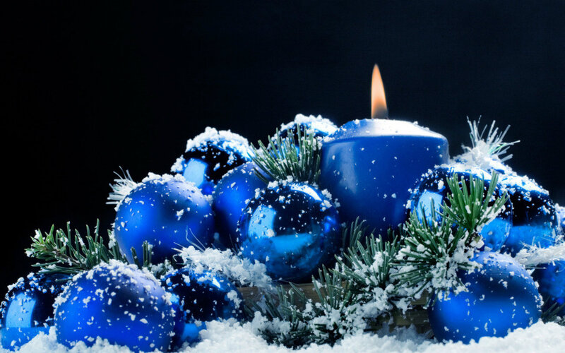 Blue Ornaments with Candle — Festive, Winter