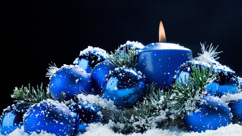 Blue Ornaments with Candle