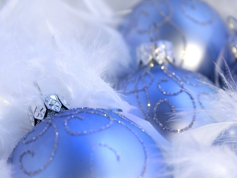 Blue Ornaments with Feathers — Festive