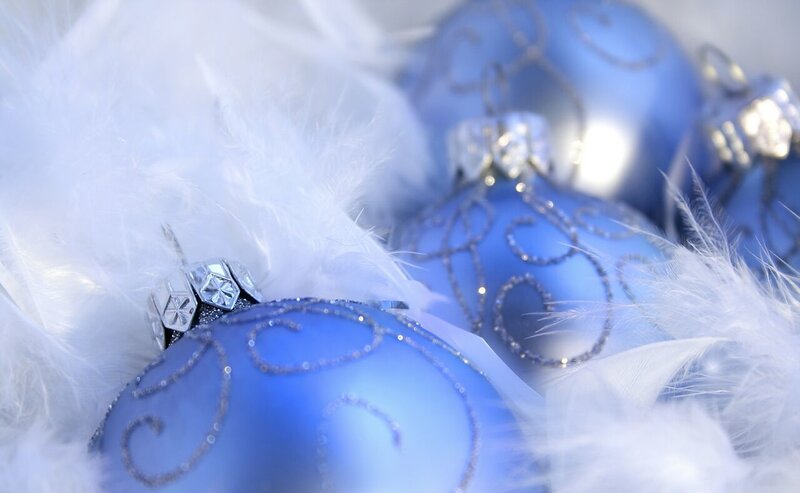 Blue Ornaments with Feathers
