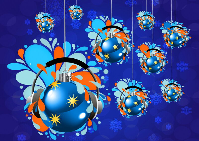 Blue Ornaments with Headphones