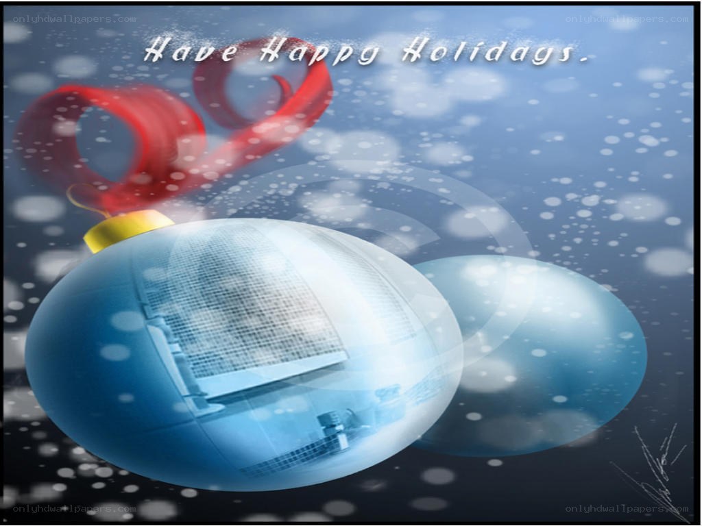 Blue ornaments with holiday message