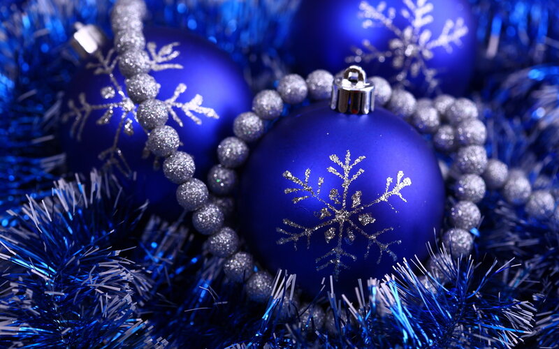 Blue Ornaments with Snowflakes — Festive, Winter, Photograph