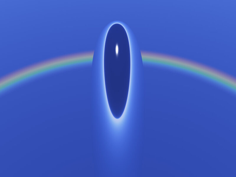 blue oval with rainbow arc
