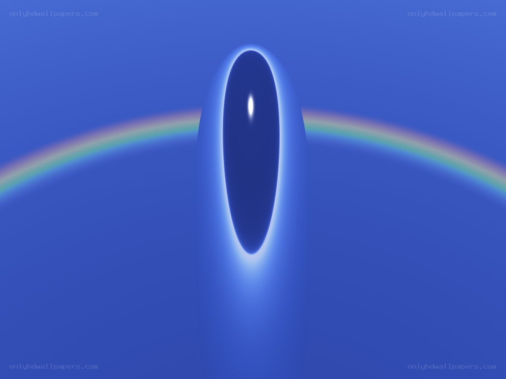 blue oval with rainbow arc
