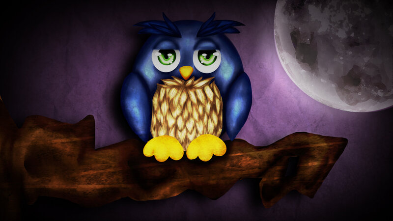 Blue Owl on Branch — Purple
