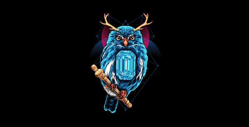 Blue Owl with Antlers