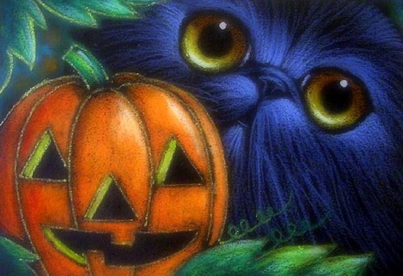 Blue Owl with Pumpkin