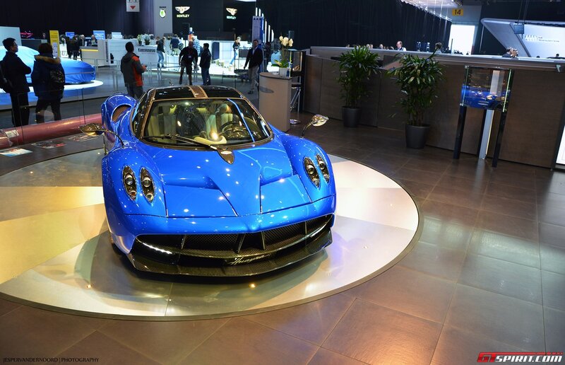 Blue Pagani Huayra at auto show