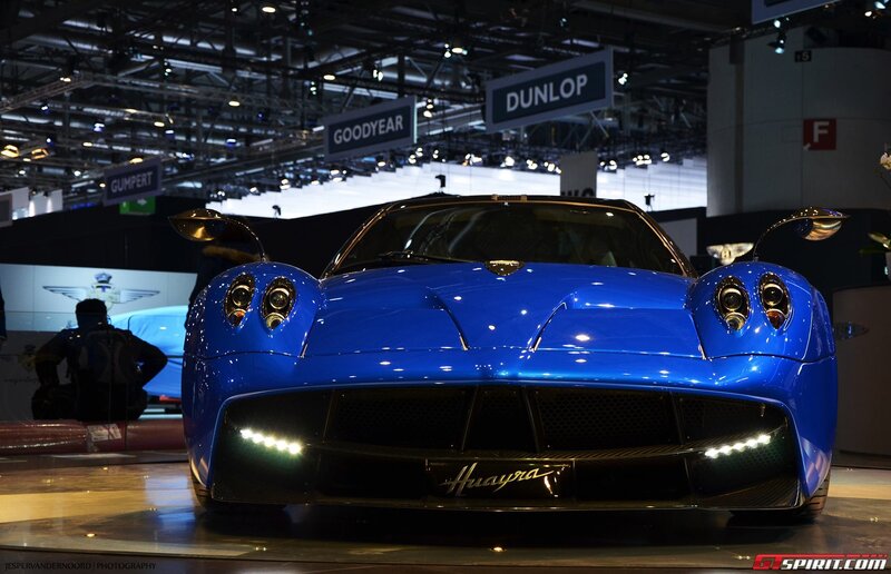 Blue Pagani Huayra at auto show