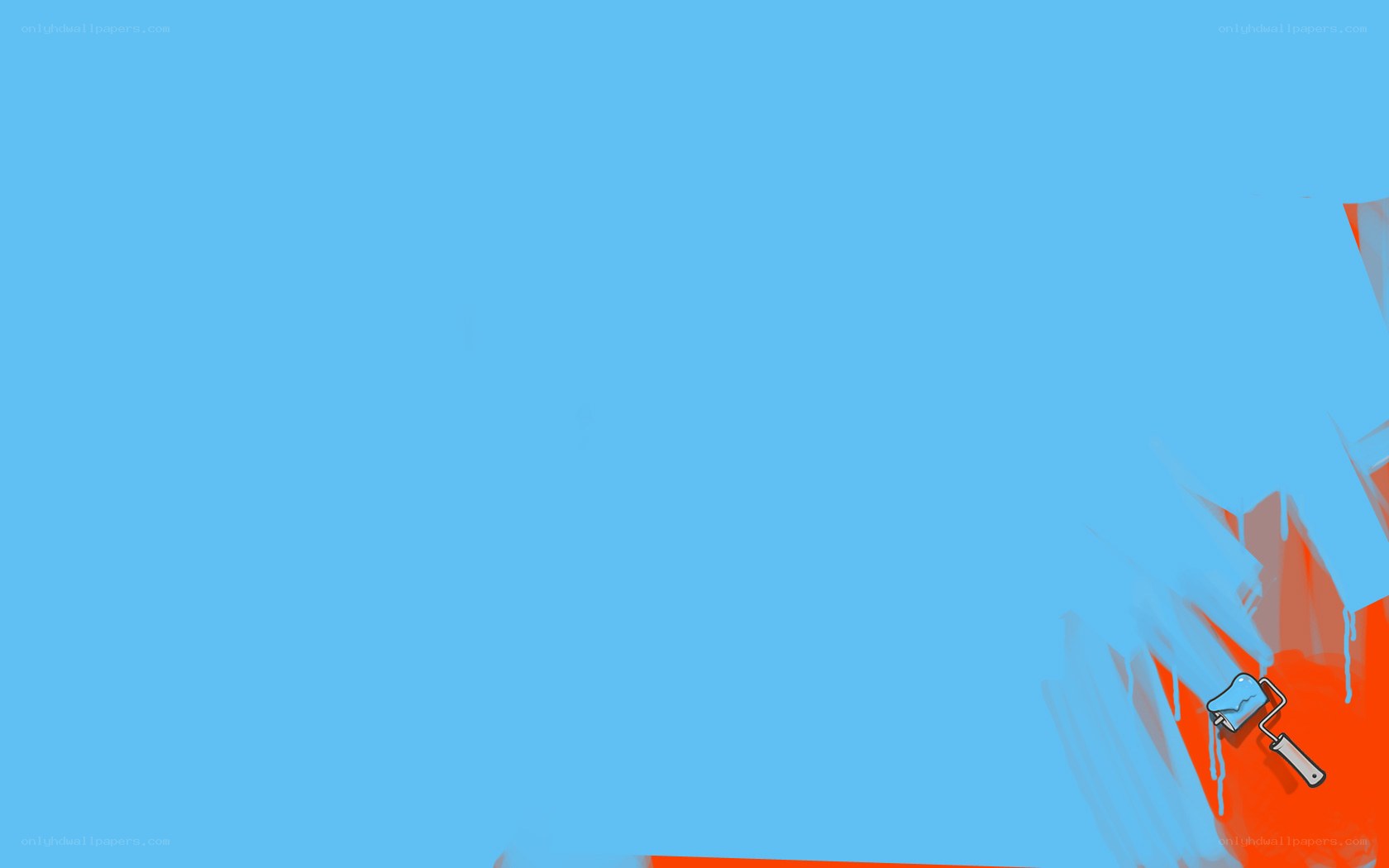 blue paint roller on orange wall
