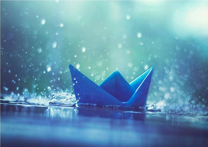 Blue Paper Boat — Serene, Photograph