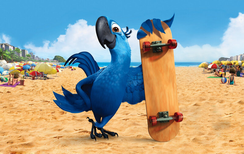 Blue Parrot with Skateboard