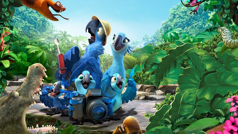 Blue Parrots in Jungle — Green