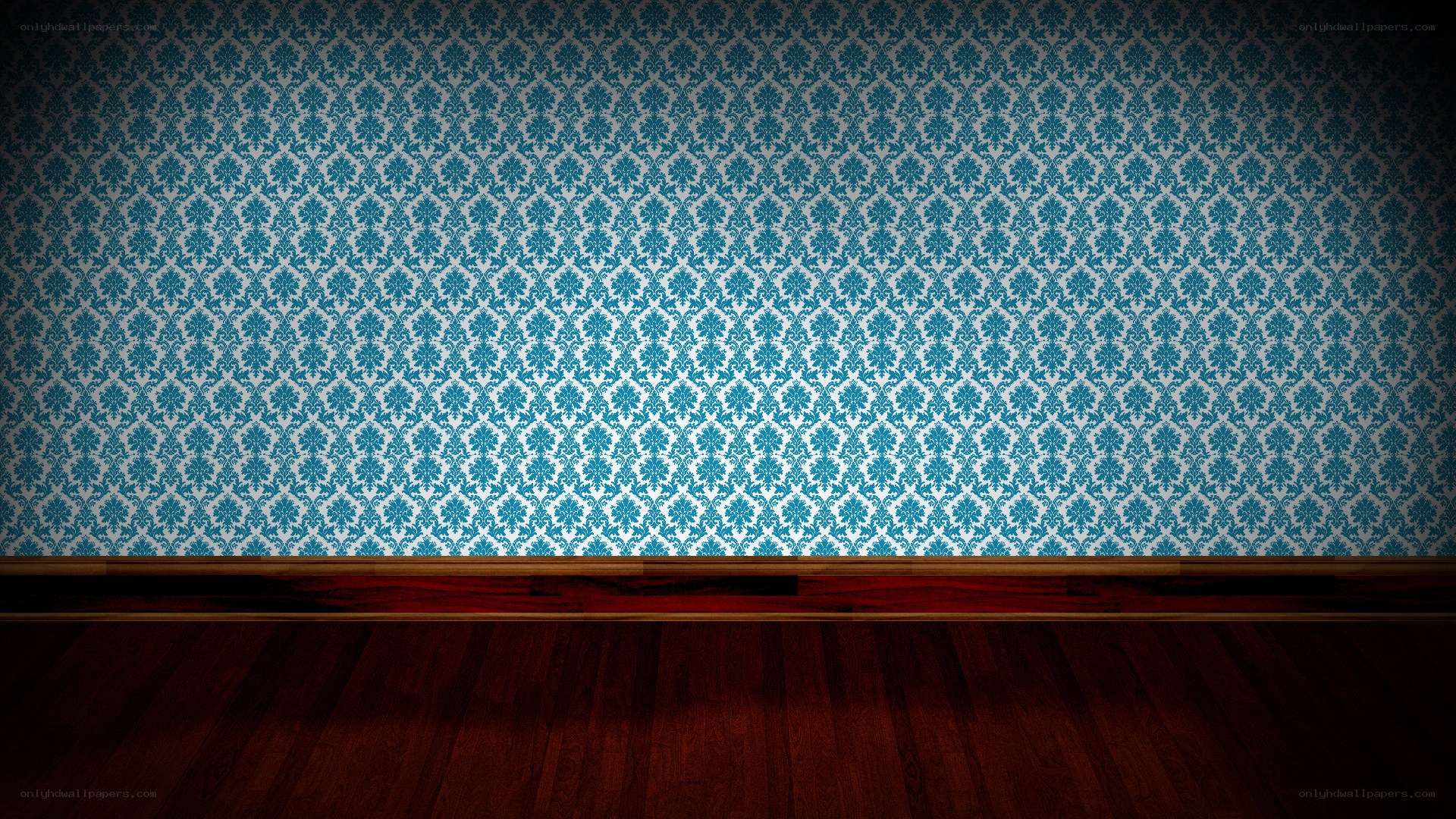 blue patterned wallpaper room