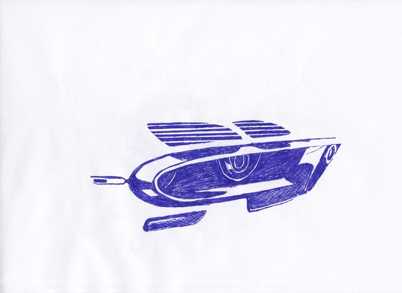blue pen drawing of a car