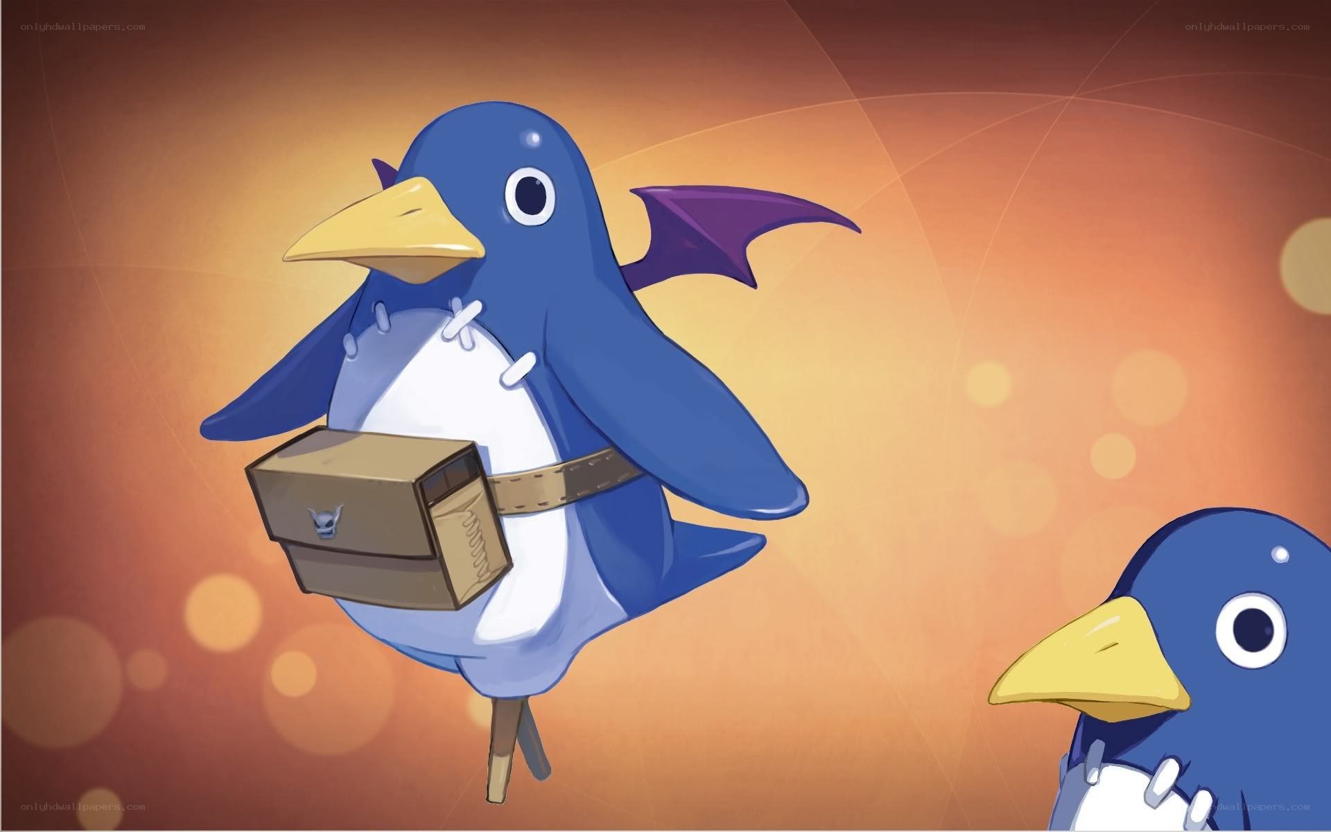 Blue penguin with a package
