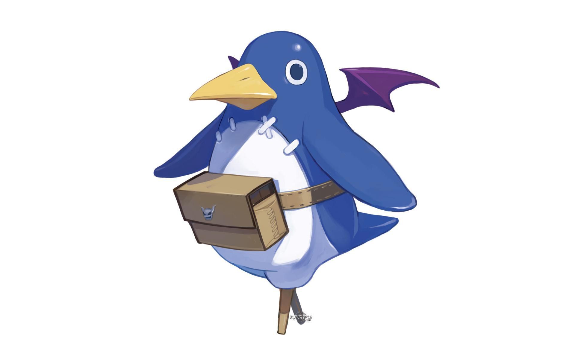 blue penguin with delivery bag