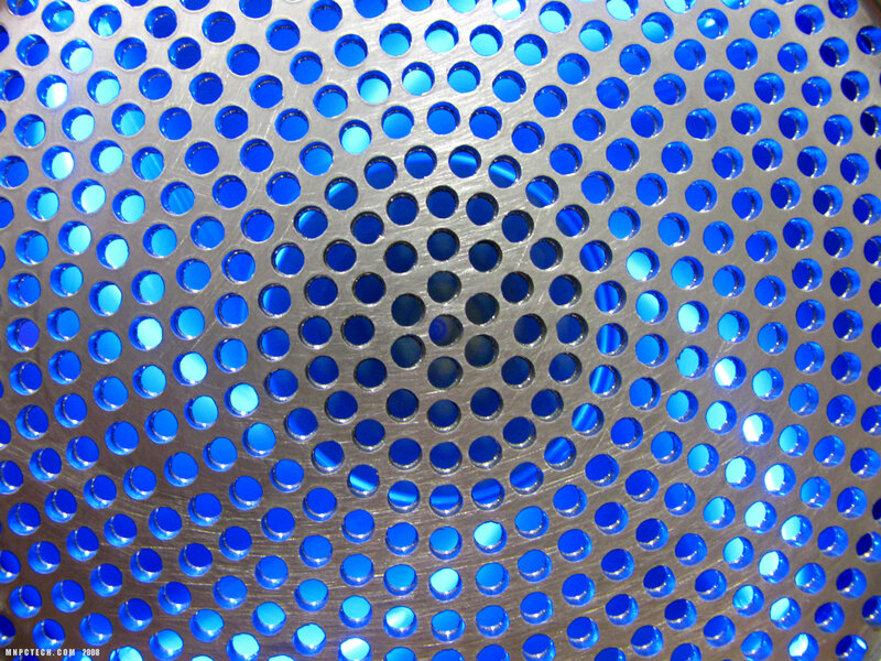 blue perforated metal surface
