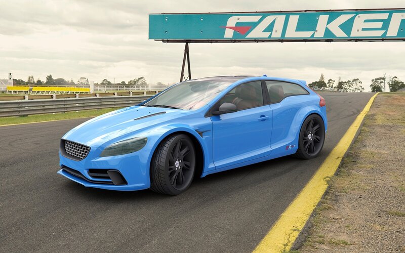 Blue performance car on racetrack