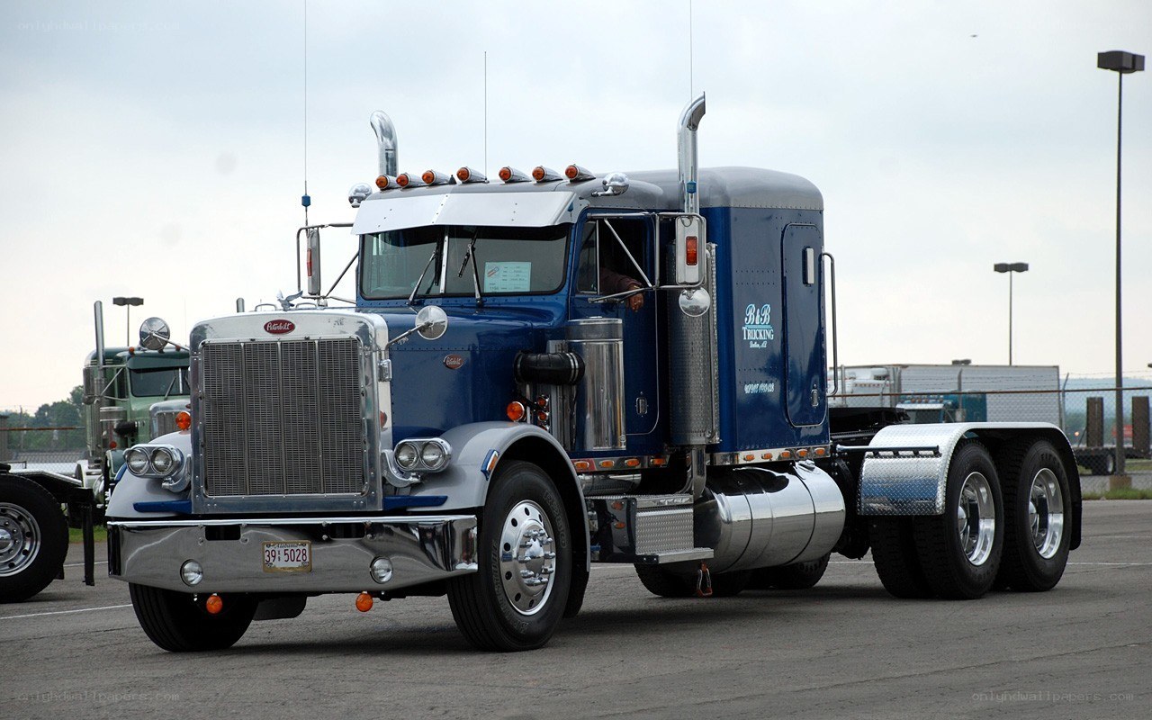 blue peterbilt semi-truck