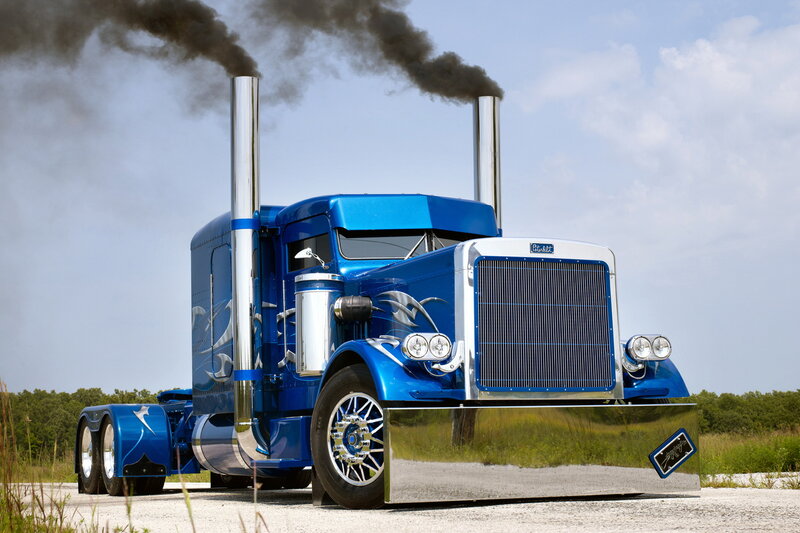 Blue Peterbilt Truck — Dramatic, Afternoon