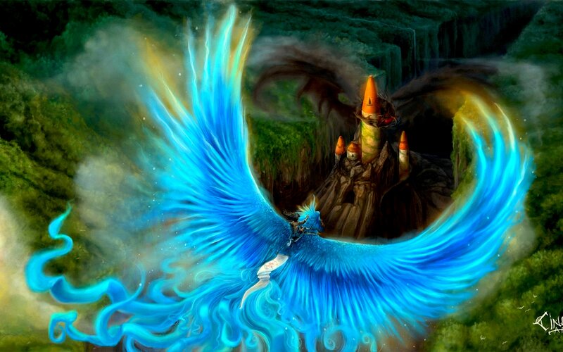 Blue Phoenix Flying