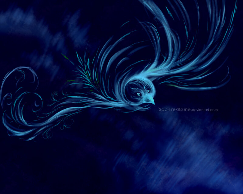 Blue Phoenix in Flight — Dramatic