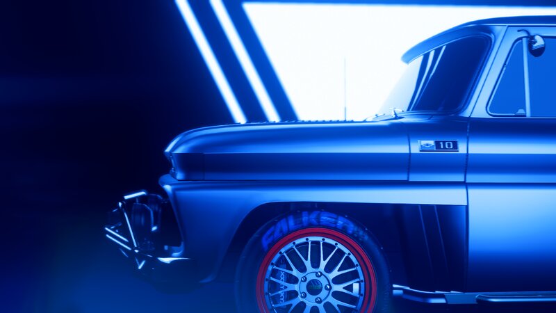 Blue Pickup Truck — Dramatic, 3d Render