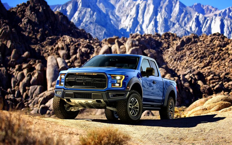 Blue Pickup Truck — Dramatic, Afternoon, Photograph, Mountains, Rocks