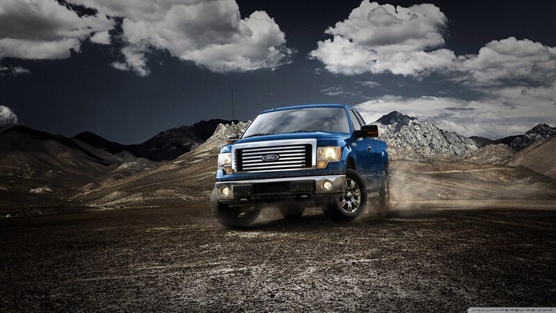 Blue Pickup Truck — Dramatic, Photograph, Mountains, Dust