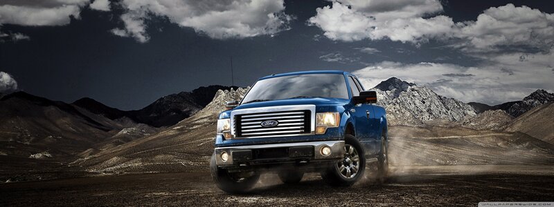Blue Pickup Truck — Dramatic, Photograph, Mountains