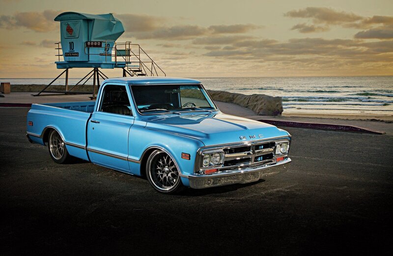 Blue Pickup Truck — Dramatic, Sunset