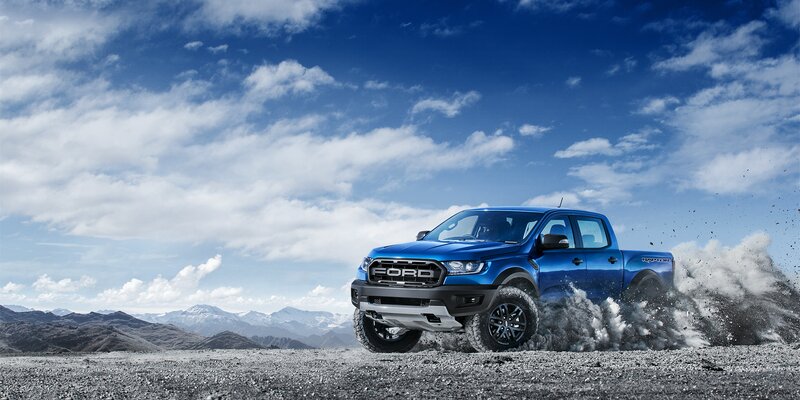 Blue Pickup Truck — Dynamic, Afternoon, Photograph, Mountains
