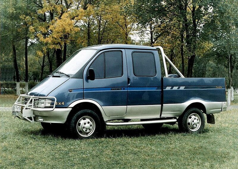 blue pickup truck in park
