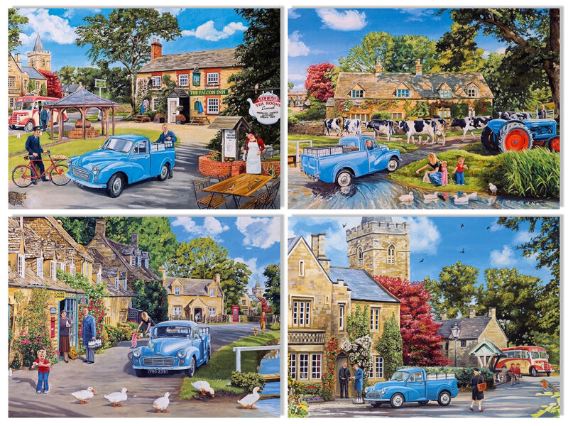 Blue Pickup Truck in Village