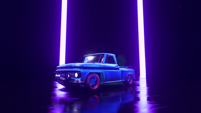 Blue Pickup Truck — Purple