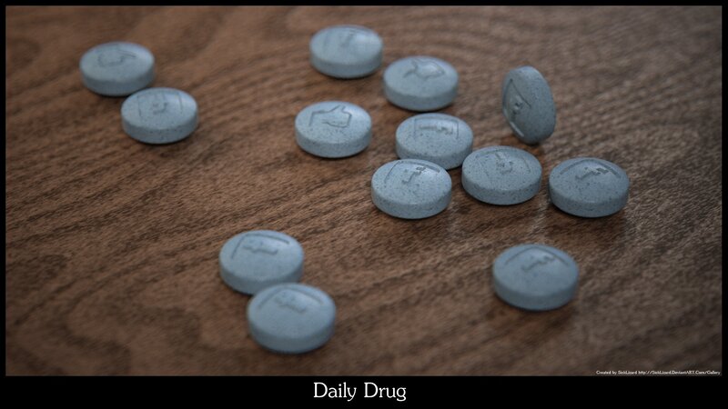 Blue Pills on Wood