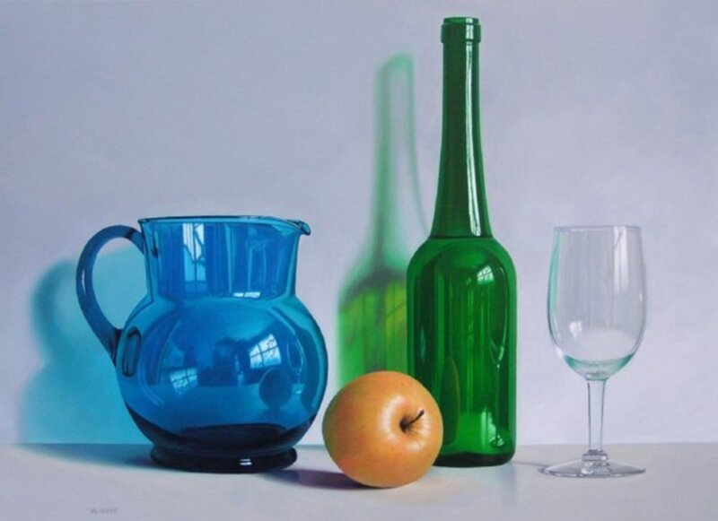 Blue Pitcher with Apple