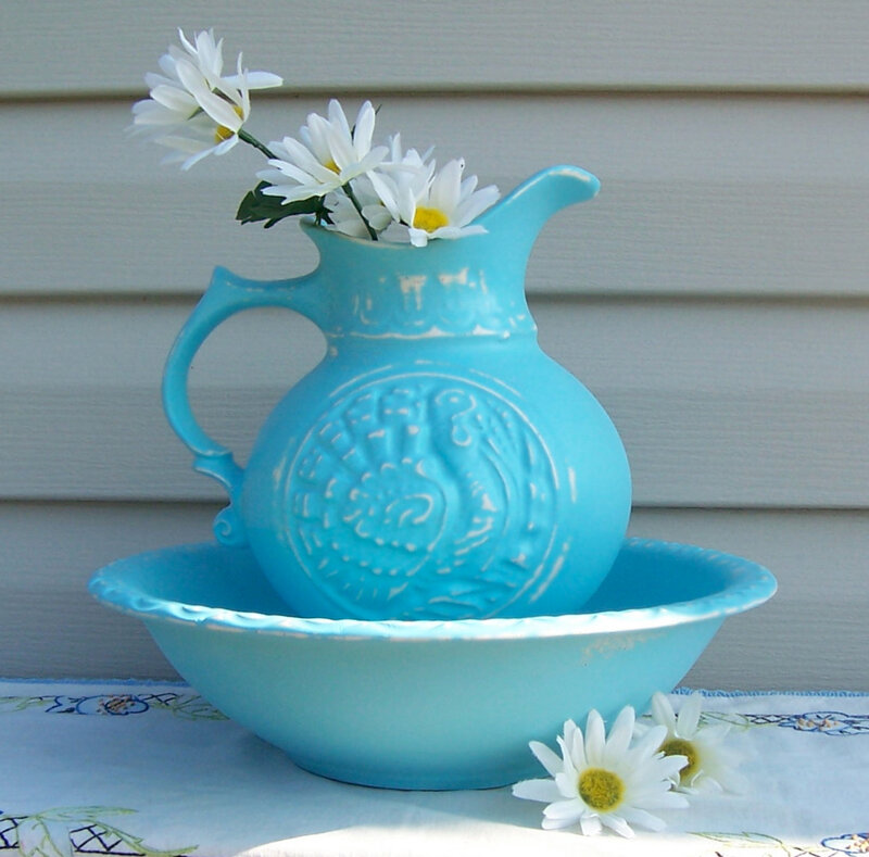 Blue Pitcher with Daisies