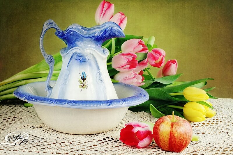 Blue Pitcher with Flowers