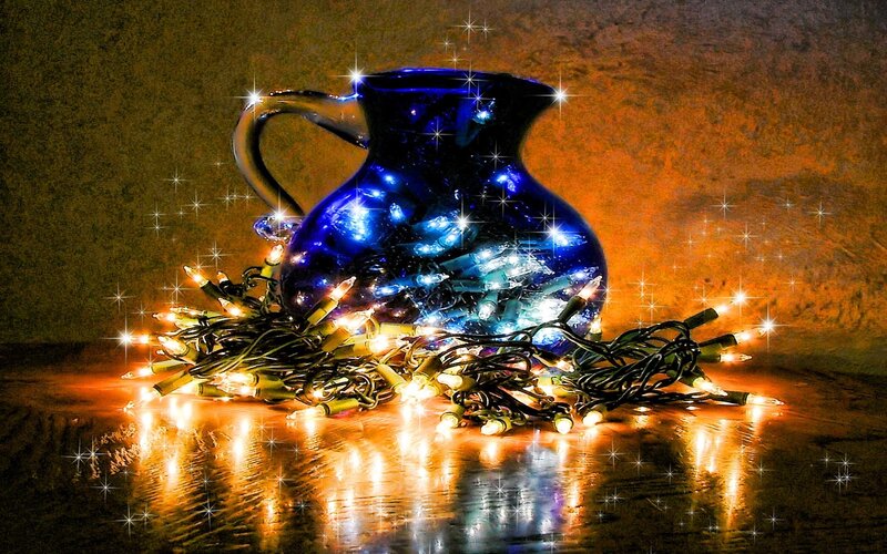 Blue Pitcher with Lights