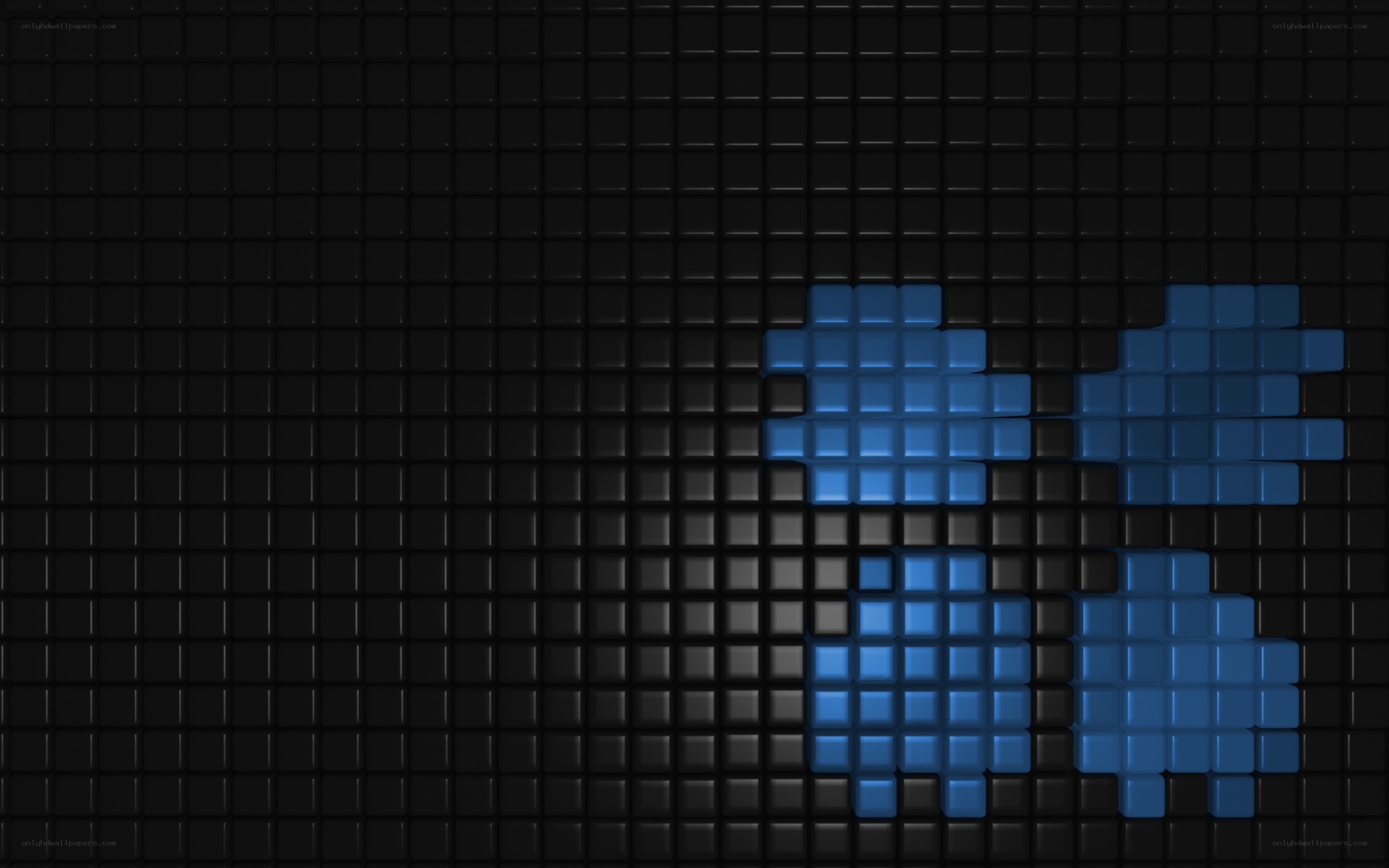 blue pixel art on black grid