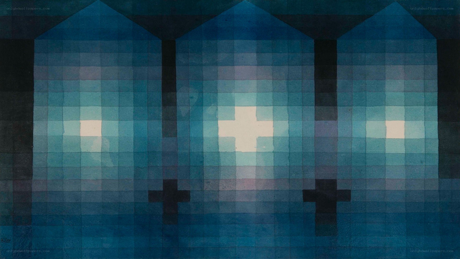 Blue pixel art with crosses