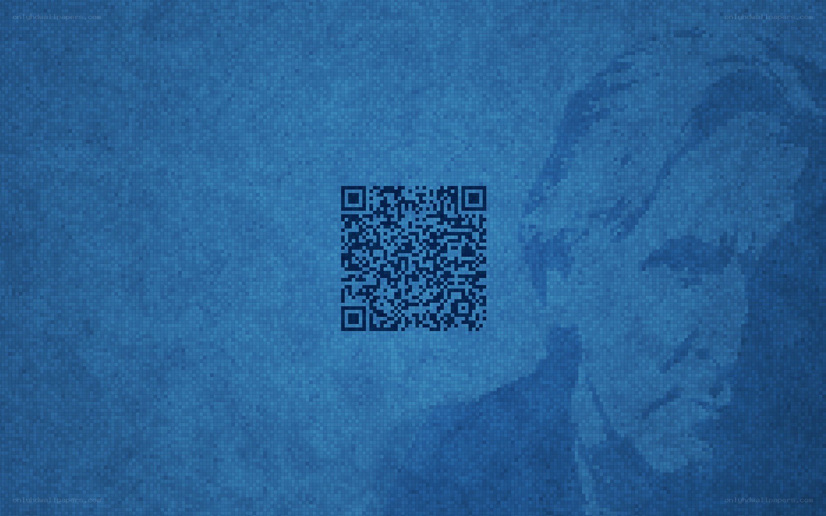 blue pixelated portrait with qr code