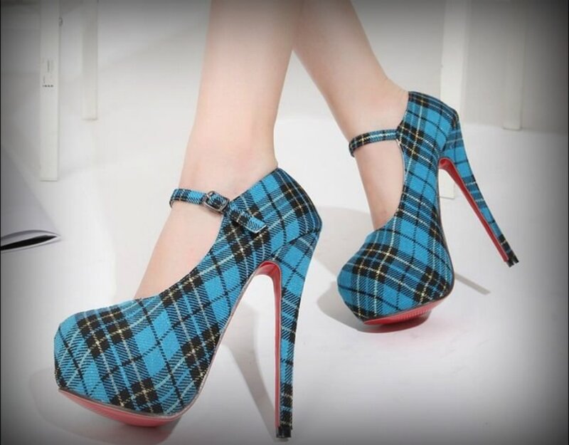 Blue Plaid High Heels