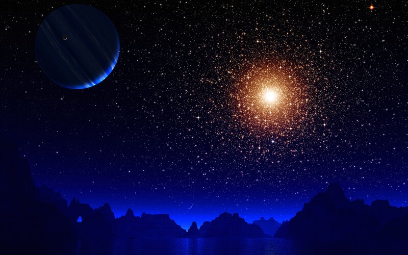 Blue Planet and Star Cluster