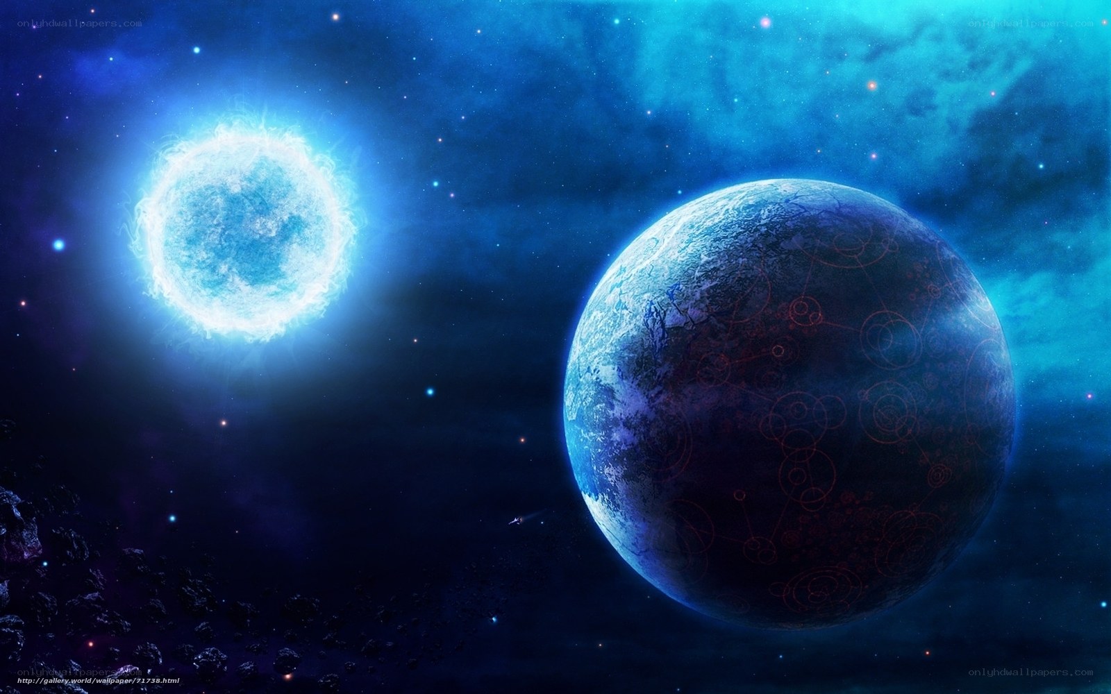 Blue planet and star in space