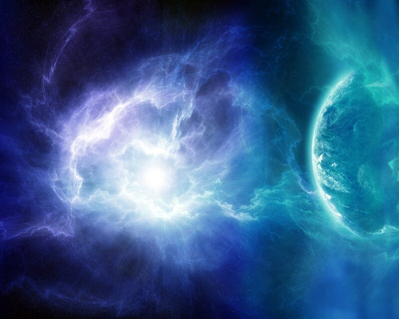 Blue Planet in Nebula — Cosmic, Digital Art, Star